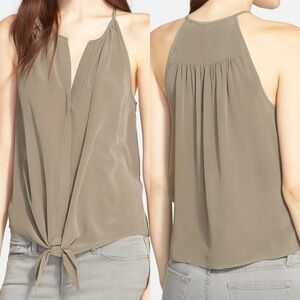 Joie Dashiell Tie Front Silk Top in Fatigue Size L